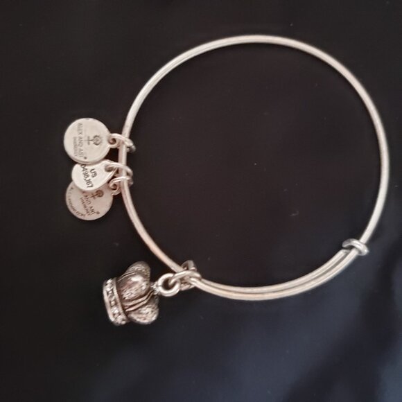 Alex and Ani Jewelry - Alex and Ani King Crown Swarovski Silver Charm Bracelet Adjustable Bangle    355